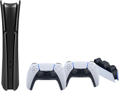 PS5 Slim Digital Edition + Covers Zwart + Extra Controller Wit + Oplaadstation