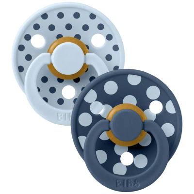 BiBs Studio Polka Fopspeen - Rond - 2 Stuks - 6-18 Mnd - Baby Blue / Steel Blue