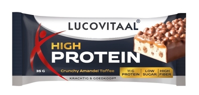 Lucovitaal High Protein Reep Crunchy Amandel Toffee 1 Stuk