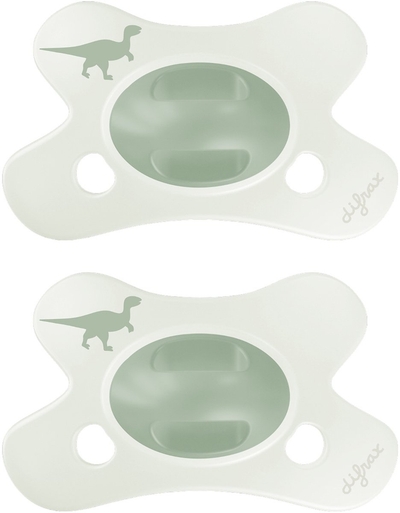 Difrax Natural Fopspeen - 0 tot 6 Maanden - Dino - Groen Dinoprint - 2 Stuks
