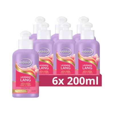 Andrélon Versterkende Leave-in Haarcrème - Levendig Lang - verrijkt met biotine - 6 x 200 ml