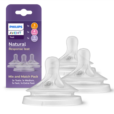 Philips Avent Natural Response Speen – Mix & Match – 3 stuks – Gemiddeld, snel en extra snel – Anti-Koliek – Anti-lek – BPA-Vrij - SCY960/03