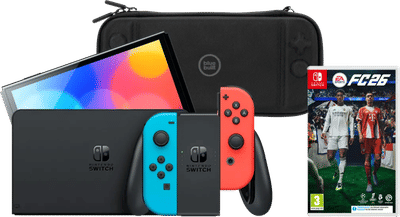 Nintendo Switch OLED Blauw/Rood + EA Sports FC 26 + BlueBuilt Beschermhoes