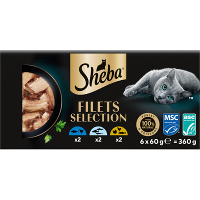 Sheba Filets selection tonijn,kip,witvis,kalk Nat kattenvoer 360 g - natvoer katten