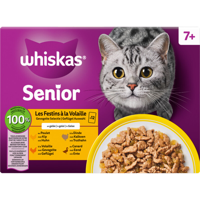 Whiskas Senior gevogelte kip,kalkoen,eend gelei Nat kattenvoer 1,02 kg - natvoer katten