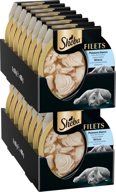 Sheba Kattenvoer - Filets - Duurzame Witvis in saus - 16x60g natvoer katten