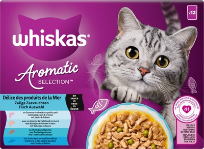 Whiskas Kattenvoer - Adult 1+ - Aromatics Zalige Zeevruchten in Saus - 48x85g natvoer katten