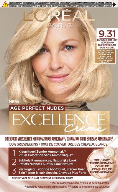 L'Oréal Paris Excellence Crème Age Perfect Nudes 9.31 Licht Goudblond - Permanente Haarkleuring