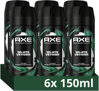 AXE Fine Fragrance Collection Premium Deodorant Bodyspray - White Vetiver - verrijkt met essentiële oliën - 6 x 150 ml