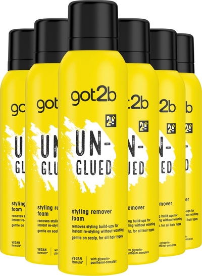 Got2b Un-Glued Styling Remover Foam - Haarstyling - Schuim Verwijdert Gel en Haarspray Resten - Opnieuw Stylen Zonder Wassen - Alle Haartypes - Vegan Formule - 6x 150ml