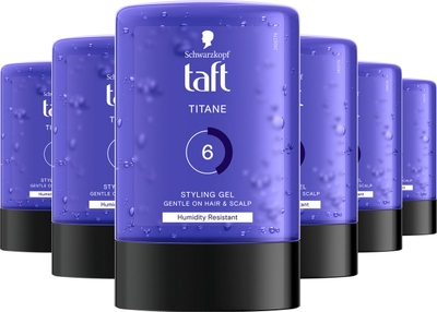 Taft Titane Styling Gel – Haargel – Haarstyling - Sterke Hold - Vochtbestendig – Alcoholvrij & Hydraterend  - 6 x 300 ml