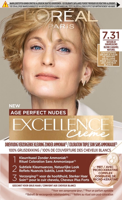 L'Oréal Paris Excellence Crème Age Perfect Nudes 7.31 Karamelblond - Permanente Haarkleuring