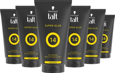 Taft - Super Glue Level 14 Power Styling Gel - Haarstyling - Haargel - Sterke Fixatie - Korte Haartypes  - 6x 150ml