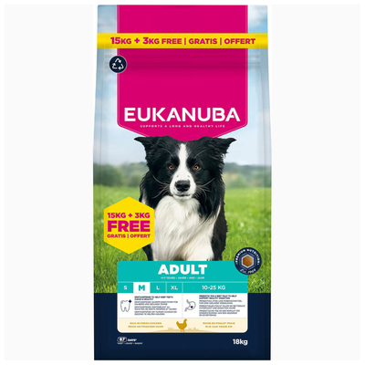 Eukanuba Premium Nutrition Adult Middelgroot Ras Kip - 15 kg + 3 kg gratis! - hondenbrokken