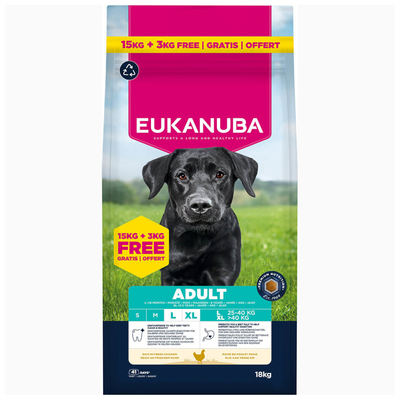 Eukanuba Premium Nutrition Adult Groot & Reuzenras Kip - 15 kg + 3 kg gratis! - hondenbrokken