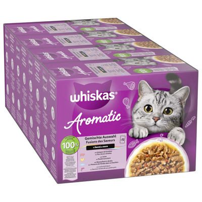 Voordeelpakket: 96x85g Whiskas 1+ Aromatic Selection Mix in Saus nat kattenvoer - natvoer katten