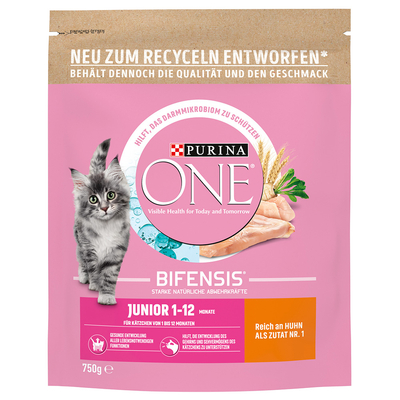 Purina One kleine verpakking natvoer voor katten. - Junior met Kip (2 x 750 g) - kattenbrokken