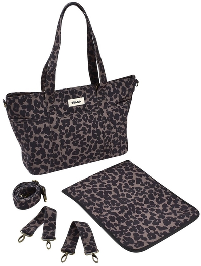 Béaba Luiertas Madrid – Verzorgingstas met 11 Vakken – Inclusief Verschoningsmatje & Isothermisch Vak – 22L Tote Bag – Luipaardprint