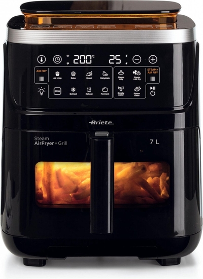 Ariete 4636/00 - XXXL Airfryer - Stoomoven vrijstaand (7 liter) - Grote heteluchtfriteuse met stoomfunctie - 10 kookprogramma's - Opwarmfunctie - 4 tot 6 personen - Kijkvenster met licht - Digitaal kookboek