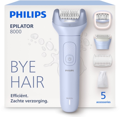 Philips Epilator Series 8000 - Draadloze Nat & Droog Elektrische Epilator en Ladyshave , Ontharing voor Benen en Lichaam, met ProGuide, 5 Accessoires, 60 min. Gebruikstijd, Model BRE709/00