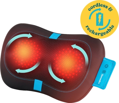 HoMedics Draadloze Shiatsu Massagekussen - 1 uur Batterijduur - 4 Roterende Massagekoppen - Kalmerende Warmtefunctie - USB C Oplaadbaar - SP50H
