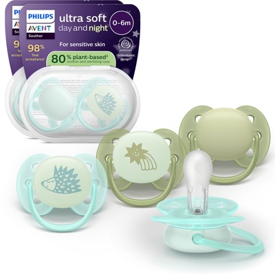 Philips Avent Ultra Soft Nighttime - 0 tot 6 maanden - Glow-in-the-dark fopspeen - 4pack -SCF094/09