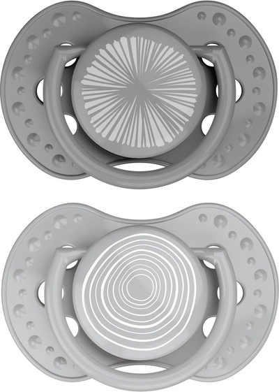 Difrax LOVI Dynamische Fopspeen 0 tot 3 Maanden - Grijs - 2 Stuks, Siliconen Speen, Gemakkelijk te Accepteren