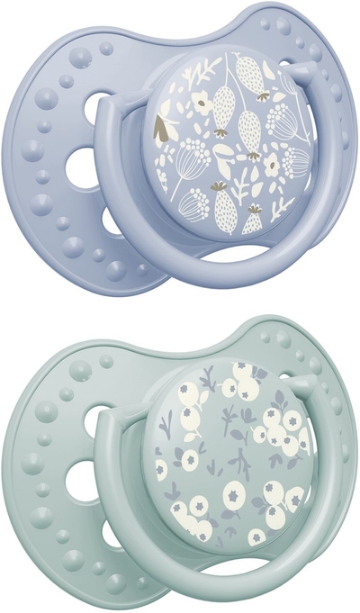 Difrax LOVI Dynamische Fopspeen - 6 tot 18 Maanden - Blossom - Groen & Blauw - 2 Stuks