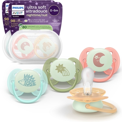 Philips Avent Ultra Soft Nighttime - 0 tot 6 maanden - Glow-in-the-dark fopspeen - 4pack- SCF094/07