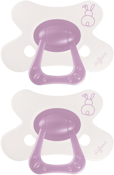 Difrax Natural Fopspeen - 6 tot 12 Maanden - Konijn - Paars - 2 Stuks