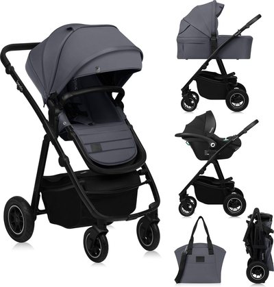 Lionelo Amber Plus 3-in-1 Kinderwagen – Reiswieg, Wandelwagen & Autostoeltje – XXL Ventilatie – All-Terrain Wielen – UPF50+ – Universele Adapters – Premium Stoffen – Vanaf Geboorte tot 4 Jaar