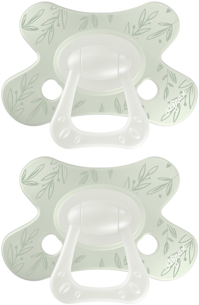 Difrax Natural Fopspeen - 6 tot 12 Maanden - Blaadjes - Groen - 2 Stuks