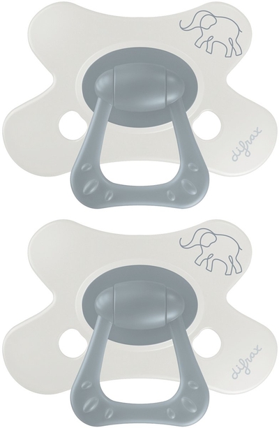 Difrax Natural Fopspeen - 6 tot 12 Maanden - Olifant - Grijs Olifantenprint - 2 Stuks