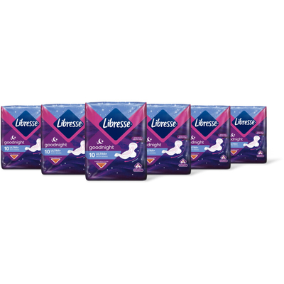 Libresse Goodnight ultra+ wings maandverband 6pck Maandverband 6 stuks
