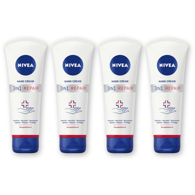 NIVEA 3in1 repair handcreme 24u hydratatie 4pk Handcreme 4 stuks
