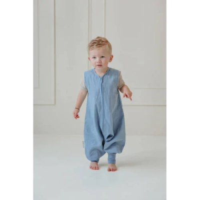 Meyco linnen slaapoverall jumper Studio Collection Jeans Blue Babyslaapzak Blauw 80 cm