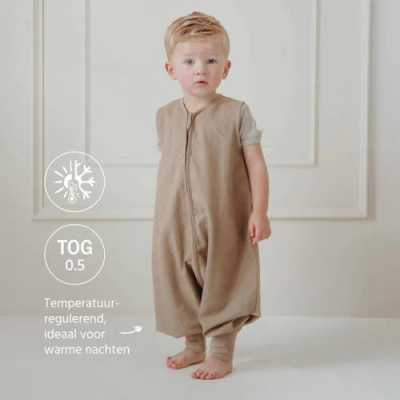 Meyco linnen slaapoverall jumper Studio Collection taupe Babyslaapzak Bruin 80 cm