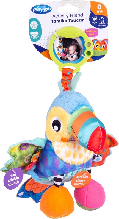 Playgro Activity Friend Tamika Toucan - Baby Speelgoed - Hangspeeltje - Kinderwagenspeeltje - Rammelaar - Kinderwagenaccessoire - Buggyaccessoire - - Educatief Speelgoed - Knuffeldier