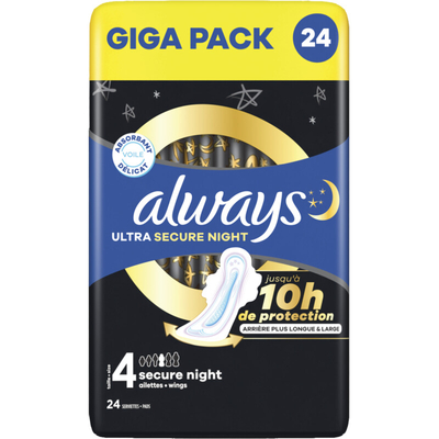 Always Ultra secure night wings giga pack Maandverband 24 stuks