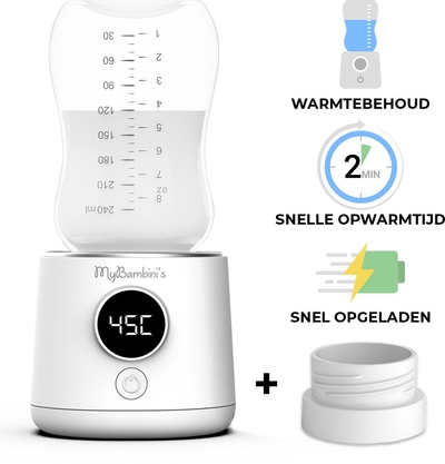 MyBambini’s Flessenwarmer MAX™ – Draagbare Baby Flessenwarmer voor Onderweg – Wit – Geschikt voor Brede Hals Flessen van MAM, Lansinoh, NIP & Nanobebe