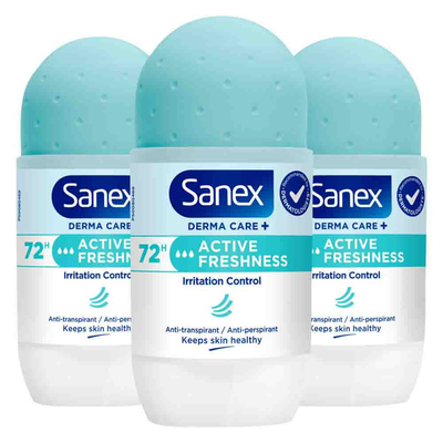 3x Sanex Deoroller Active Freshness 72H 53 ml