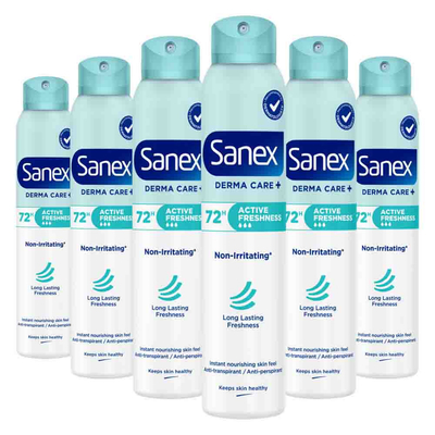 6x Sanex Deodorant Spray Active Freshness 72H 200 ml