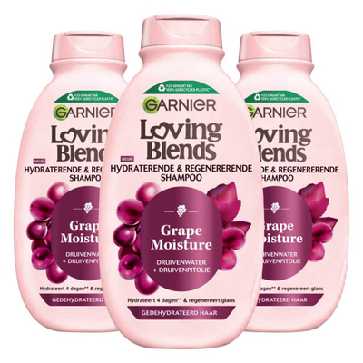 3x Garnier Loving Blends Grape Moisture Shampoo 300 ml