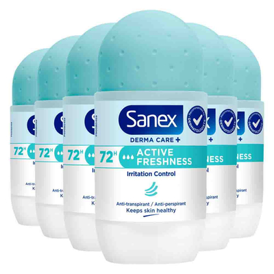 6x Sanex Deoroller Active Freshness 72H 53 ml