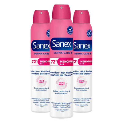 3x Sanex Deodorant Spray Derma Care+ Menopause 200 ml