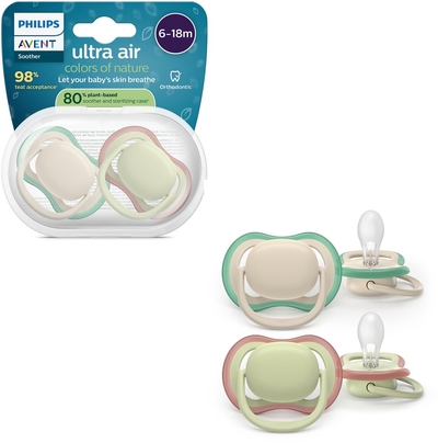 Philips Avent Ultra Air – Ademend en lichtgewicht fopspeen (6-18 mnd) – 2 stuks - SCF087/16