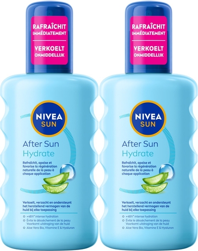 NIVEA SUN Hydraterende & Kalmerende Aftersun Spray - Verkoelt en verzacht - Met aloë vera en hyaluronzuur - Duo Packs - 2x 200 ml