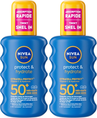 NIVEA SUN Protect & Hydrate Zonnebrand Spray - SPF 50 - Zonnespray - Hydrateert - Met Vitamine C - Duopack - 2x 200 ml