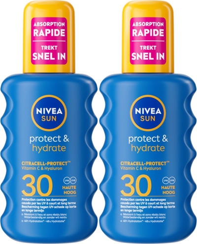 NIVEA SUN Protect & Hydrate Zonnebrand Spray - SPF 30 - Zonnespray - Beschermt en hydrateert - Met Vitamine E - Duopack - 2x 200 ml
