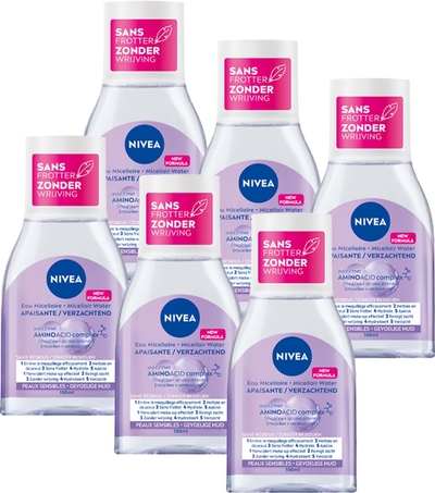 NIVEA Essentials Soothing Micellair Water - 3 in 1 - Gevoelige huid - Aminozuren - Make-up remover - Face Cleanser  6 x 100ml